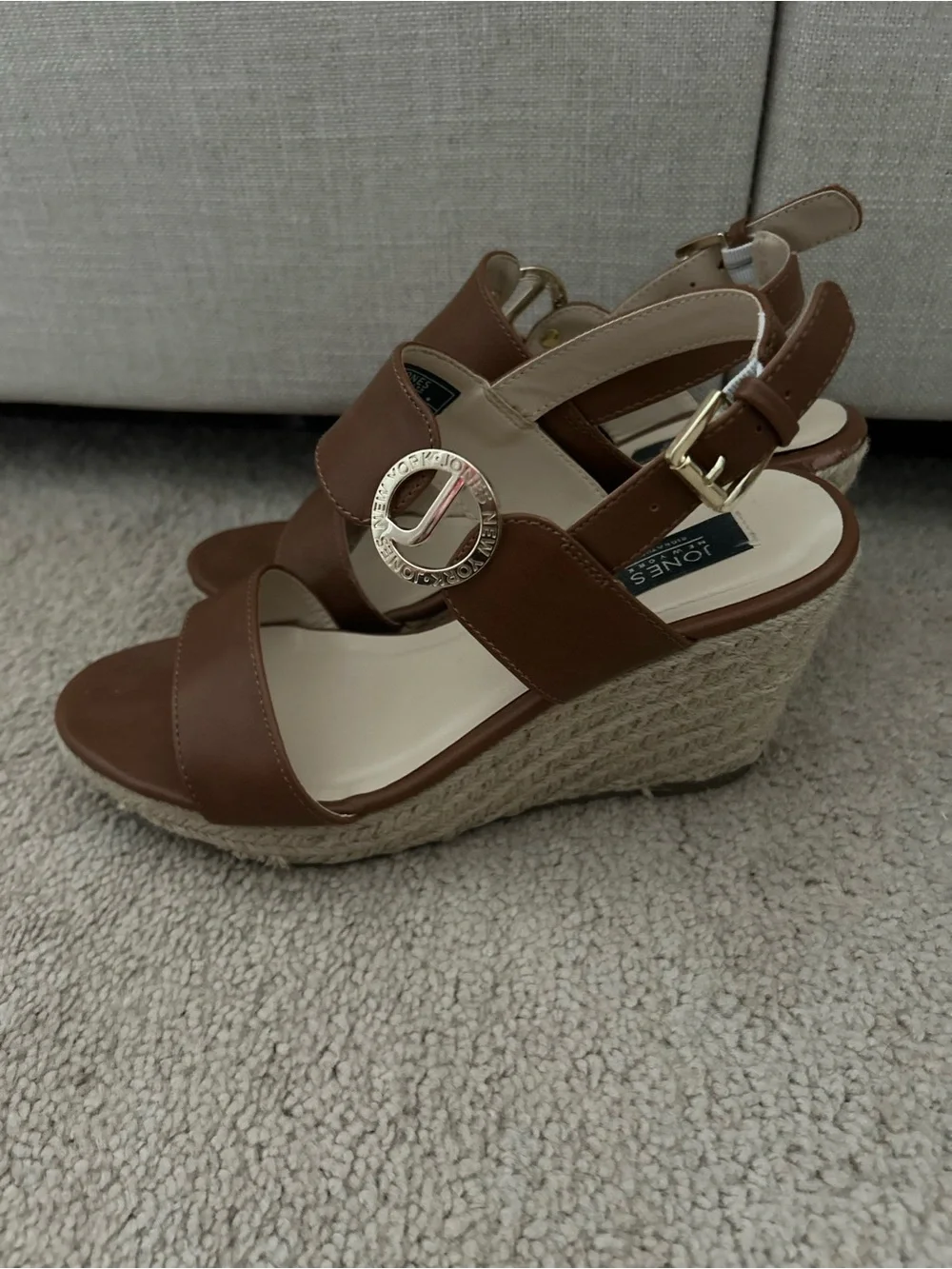 Jones New York Brown Espadrille Wedge Sandals with Logo Buckle